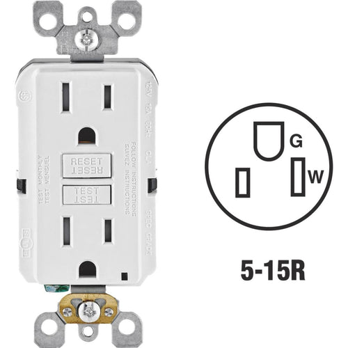 Leviton SmartlockPro Self-Test 15A White Commercial Grade Tamper Resistant 5-15R GFCI Outlet