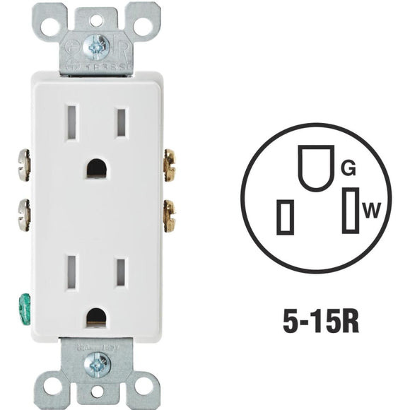 Leviton Decora 15A White Tamper Resistant 5-15R Duplex Outlet