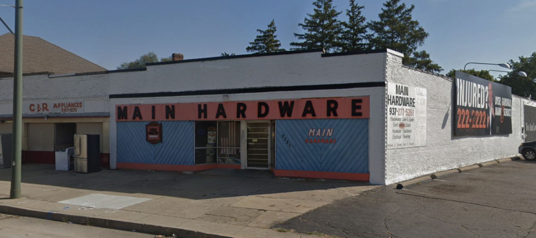 The Main Hardware store front on a clear day