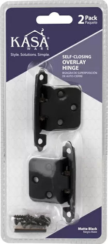 Kasaware KFHO-A-MB2 Selfclose Overlay Hinge, Matte Black - Pack of 2