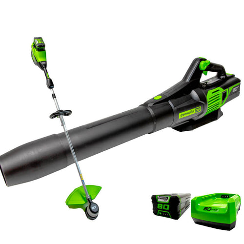 Greenworks 80V 16 String Trimmer & 80V Axial Blower Combo Kit, 2.0Ah Battery and Charger Included