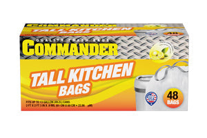 Commander 13 Gallon 0.7 MIL Tall Kitchen White Drawstring Trash Bags - 24 x 25