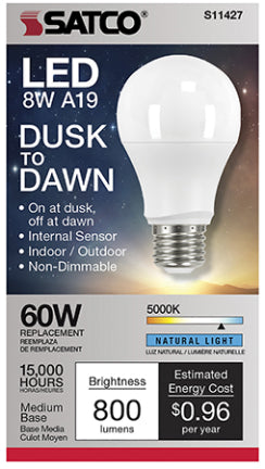 8W A19 LED DUSK TO DAWN W/PHOTOCELL