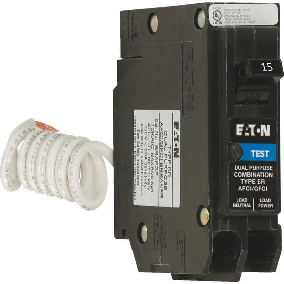 Eaton BR 15A Single-Pole Short Body AFCI/GFCI Breaker